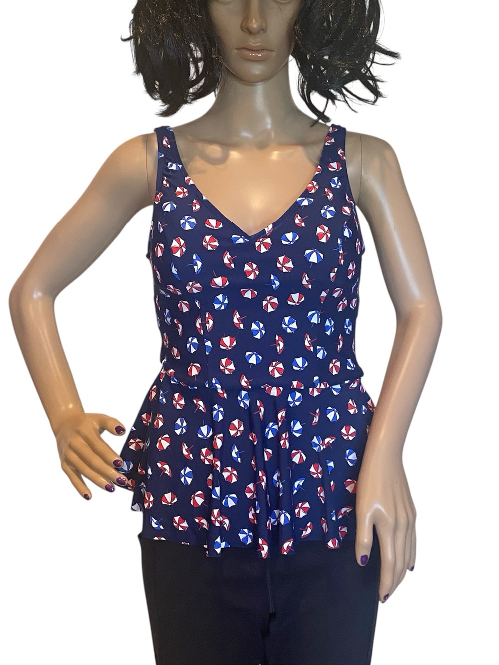 Sea Angel Flowy Peplum Swim Tankini Top ONLY Beach Umbrellas Size Medium NWT